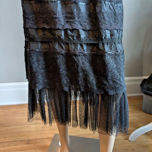 Vintage 90s Y2K Express Midi Skirt Black Lace Tiered Fairycore Whimsygoth 3 - Picture 7 of 11